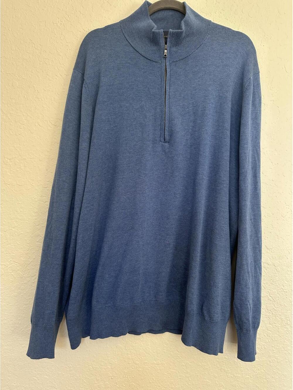 Brooks Brothers Mens XXL Quarter 1/4 Zip Pullover Sweater Blue Cotton NWOT
